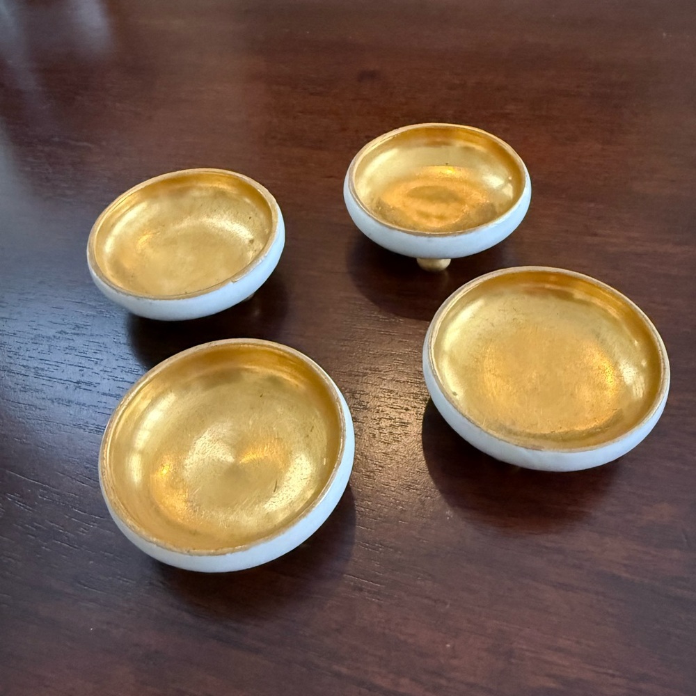 Princess Louise set of 4 antique signed gold washed porclain salt cellar dishes